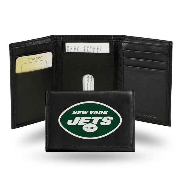 Cartera de los New York Jets con tres pliegues de piel bordada