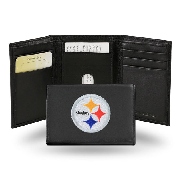 Billetera de cuero con tres pliegues de los Pittsburgh Steelers bordada