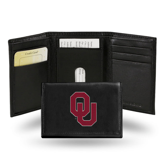 Cartera de cuero con tres pliegues y bordado alternativo de los Oklahoma Sooners