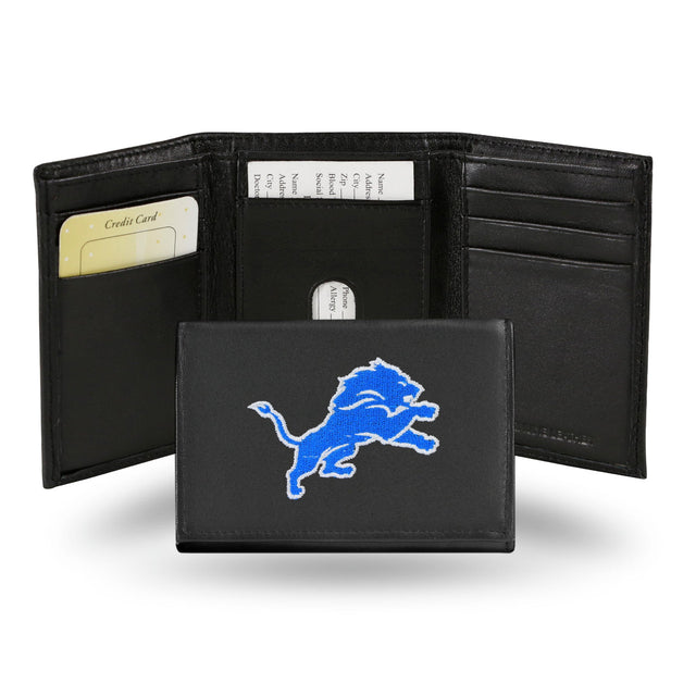 Cartera de cuero con tres pliegues de los Detroit Lions bordada