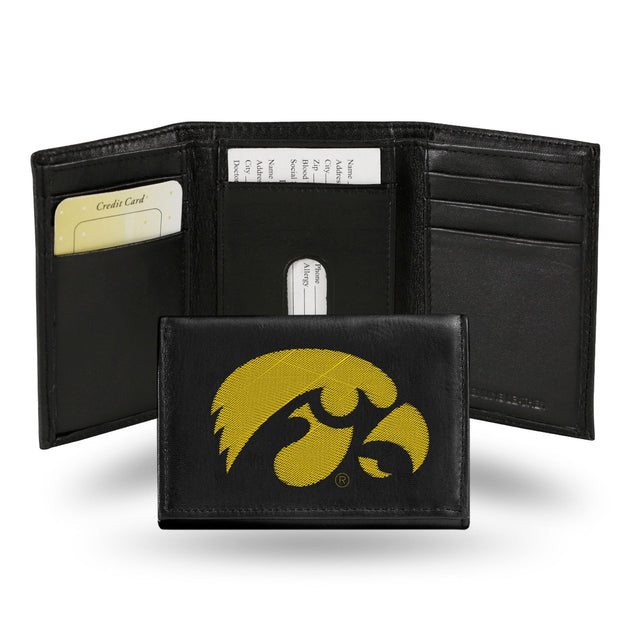 Cartera de cuero bordada con tres pliegues de los Iowa Hawkeyes