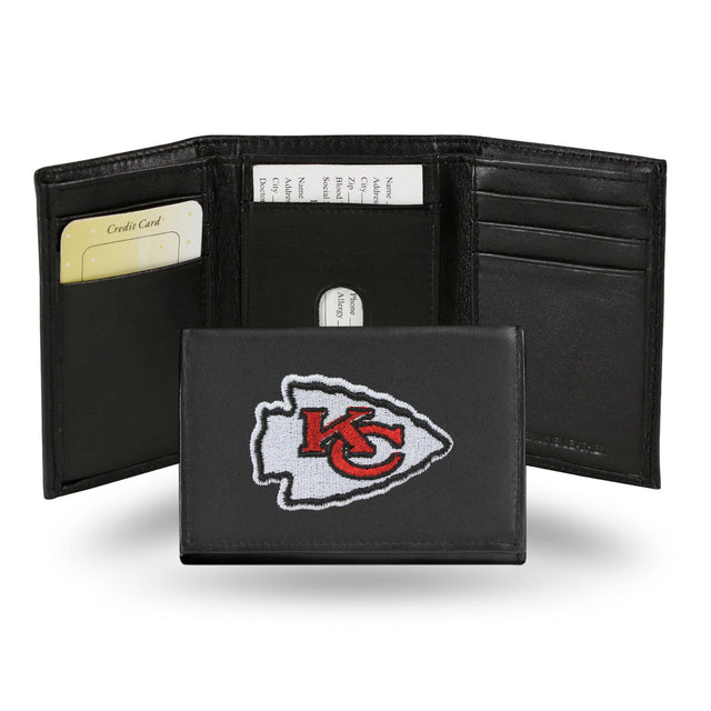 Cartera de cuero con tres pliegues de los Kansas City Chiefs bordada