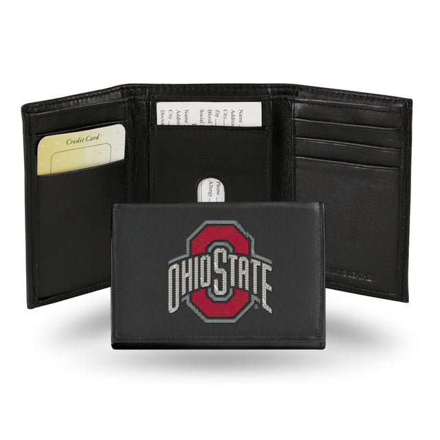 Cartera de cuero con tres pliegues de los Ohio State Buckeyes bordada