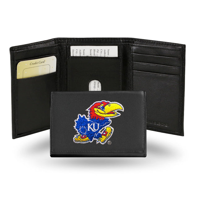 Cartera de cuero con tres pliegues y bordado de los Kansas Jayhawks