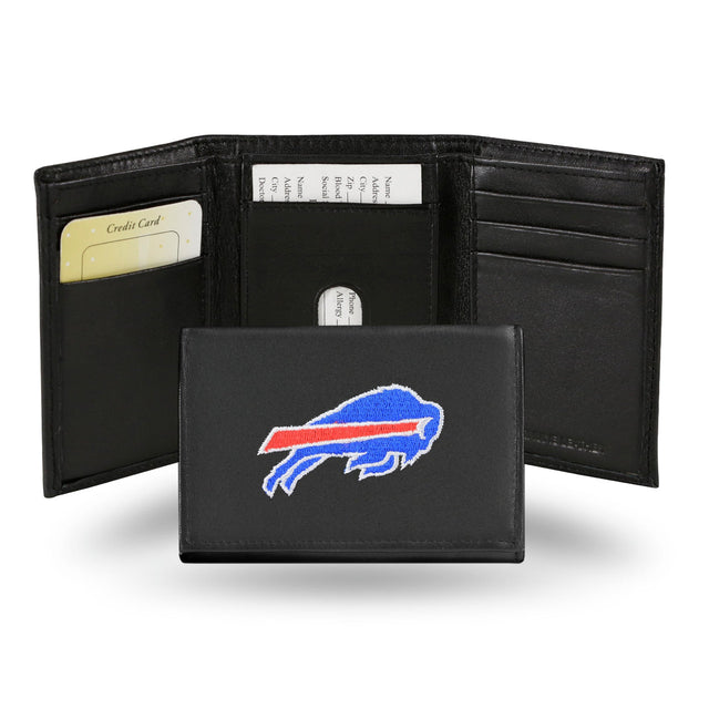 Billetera de cuero con tres pliegues de los Buffalo Bills bordada