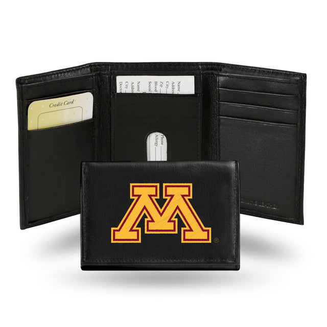 Cartera de cuero con tres pliegues de los Minnesota Golden Gophers bordada