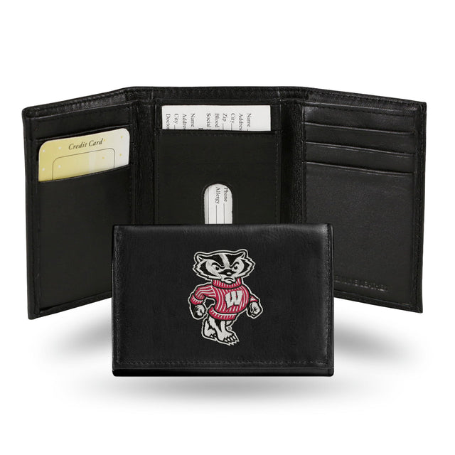 Cartera de cuero con tres pliegues de los Wisconsin Badgers bordada