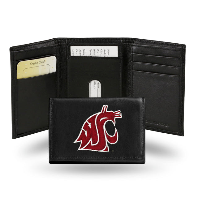 Billetera de cuero con tres pliegues y bordado de los Washington State Cougars