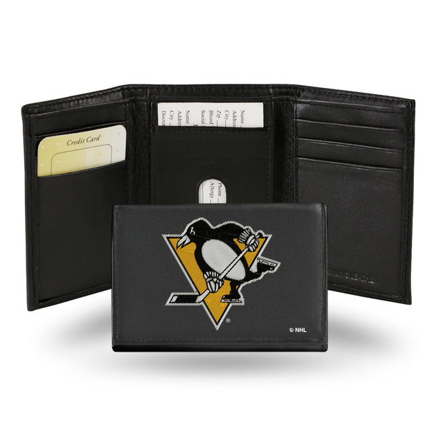 Billetera de cuero con tres pliegues de los Pittsburgh Penguins bordada