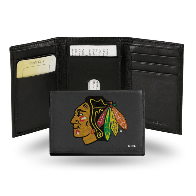 Billetera de cuero con tres pliegues de los Chicago Blackhawks bordada