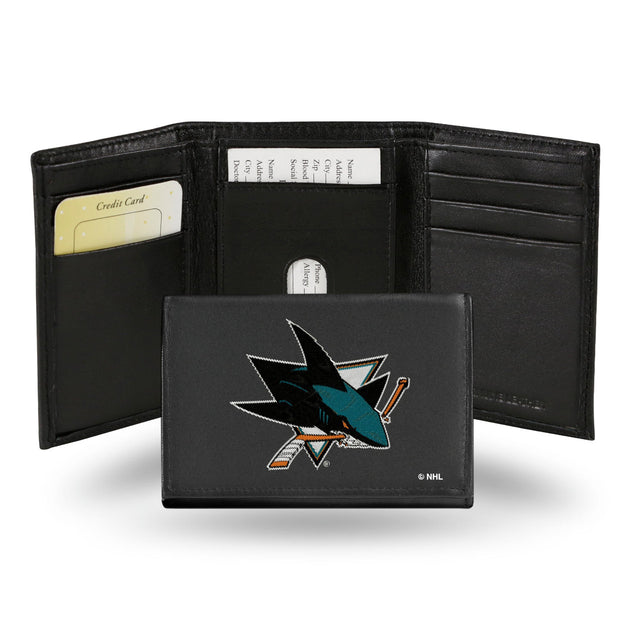 Cartera de cuero con tres pliegues de los San Jose Sharks bordada