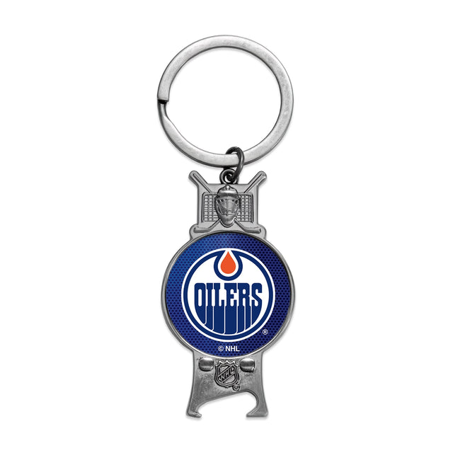 Llavero con abrebotellas esculpido de los Edmonton Oilers