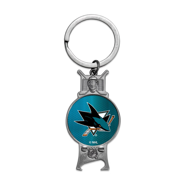 Llavero con abrebotellas esculpido de los San Jose Sharks