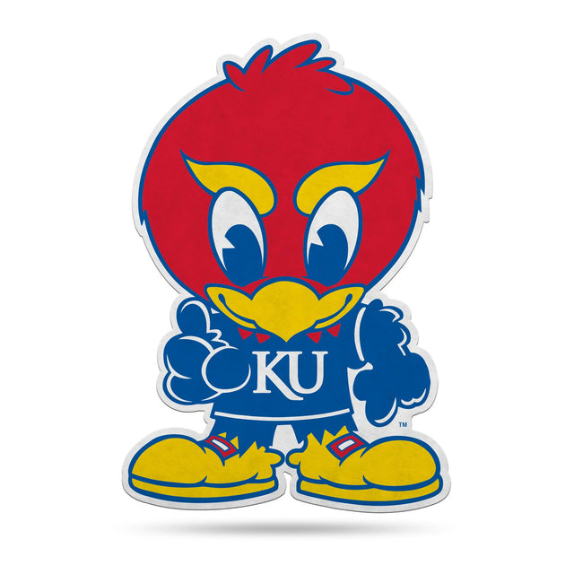 Diseño de mascota con forma de banderín de los Kansas Jayhawks cortado a medida