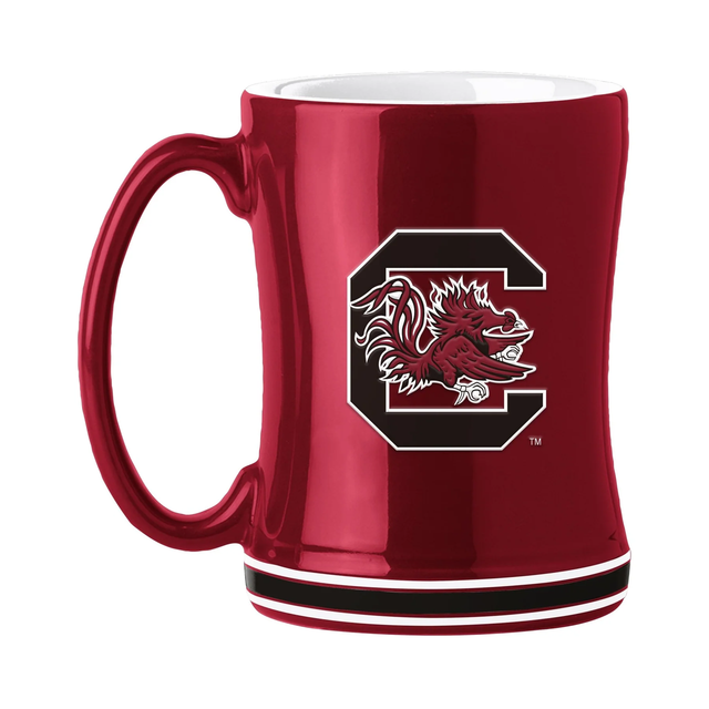 Taza de café de 14 oz de South Carolina Gamecocks con relieve esculpido en color del equipo