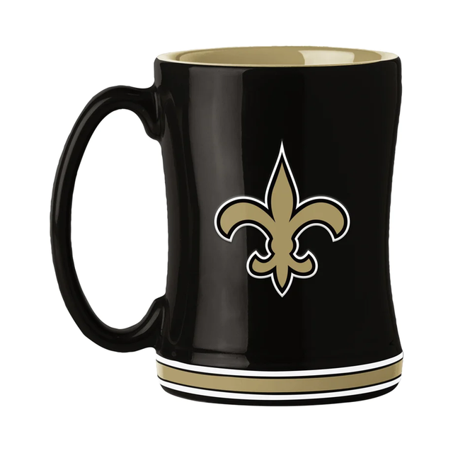 Taza de café de los New Orleans Saints de 14 oz con el color del equipo de relevo esculpido