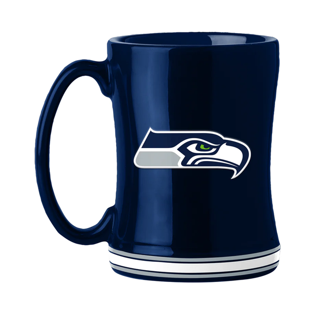 Taza de café de los Seattle Seahawks de 14 oz con relieve esculpido en color del equipo