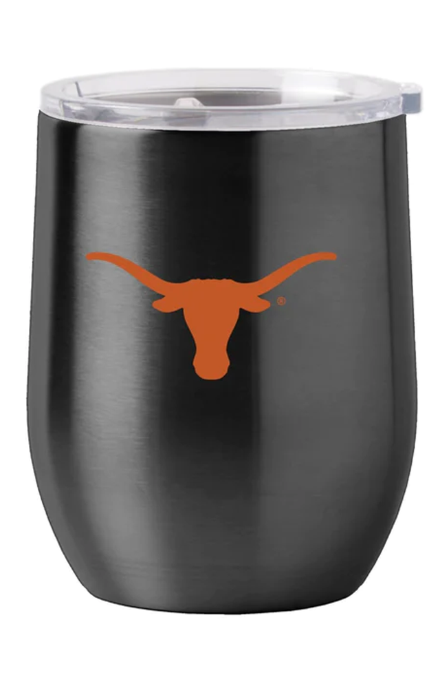 Vaso de viaje Texas Longhorns de 16 oz de acero inoxidable curvo