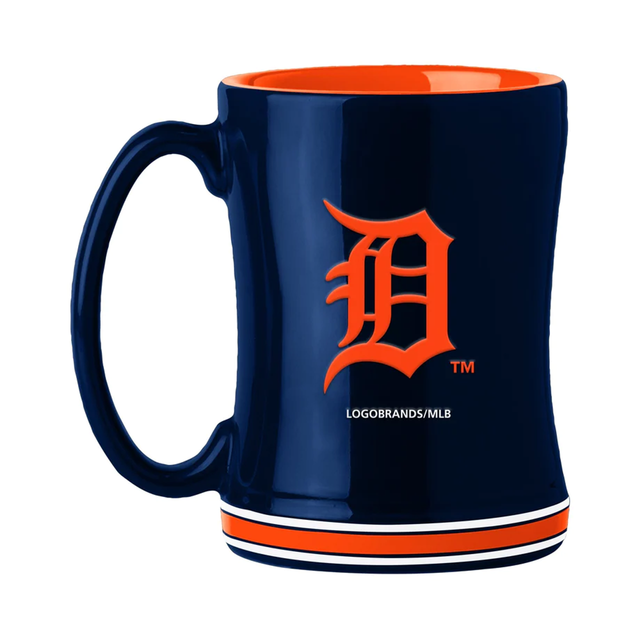 Taza de café de los Detroit Tigers de 14 oz con relieve esculpido en color del equipo