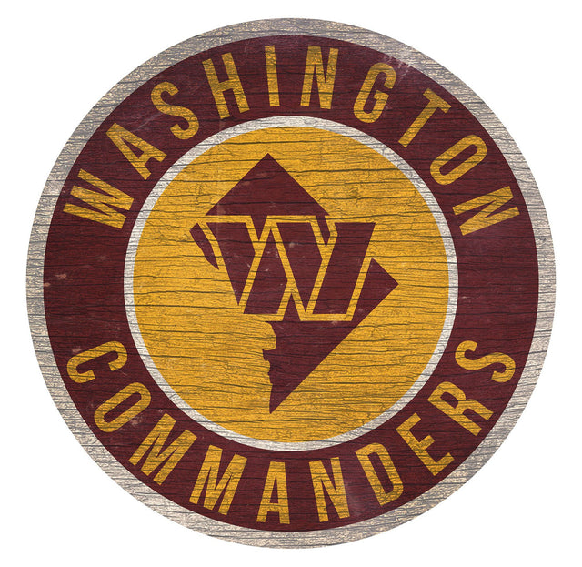 Letrero de madera de los Washington Commanders de 12" con diseño redondo del estado