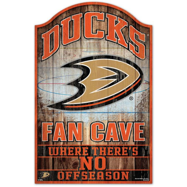 Letrero de madera de la cueva de los fanáticos de los Anaheim Ducks, 11" x 17", 1/4" de grosor