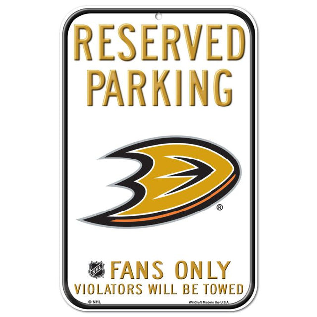 Letrero de plástico de estacionamiento reservado de los Anaheim Ducks de 11" x 17"