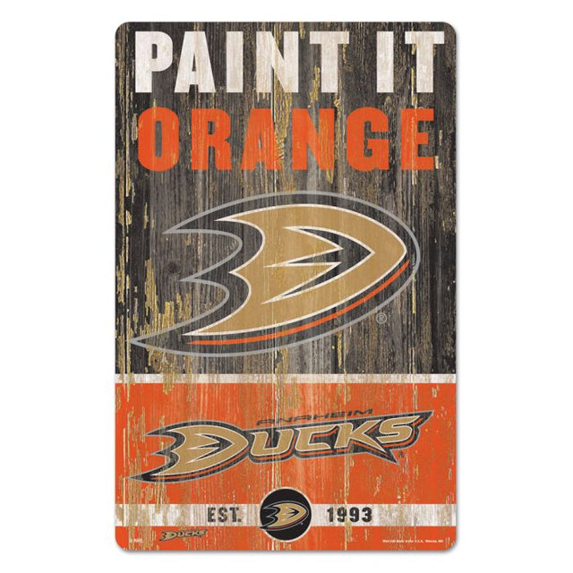 Letrero de madera con el lema de los Anaheim Ducks, 11" x 17", 1/4" de grosor