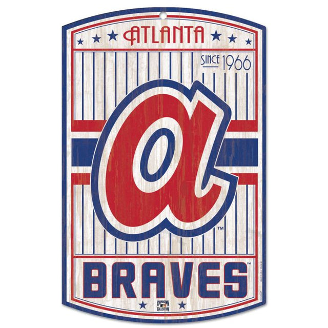 Atlanta Braves / Cooperstown Letrero de madera de Cooperstown 11" x 17" 1/4" de grosor