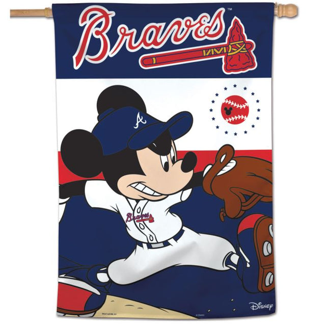 Bandera vertical de los Bravos de Atlanta y Disney de 28" x 40"