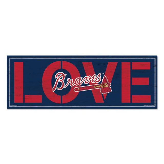 Letrero de madera con el mensaje "Amor" de los Atlanta Braves, 8" x 23", 1/4" de grosor