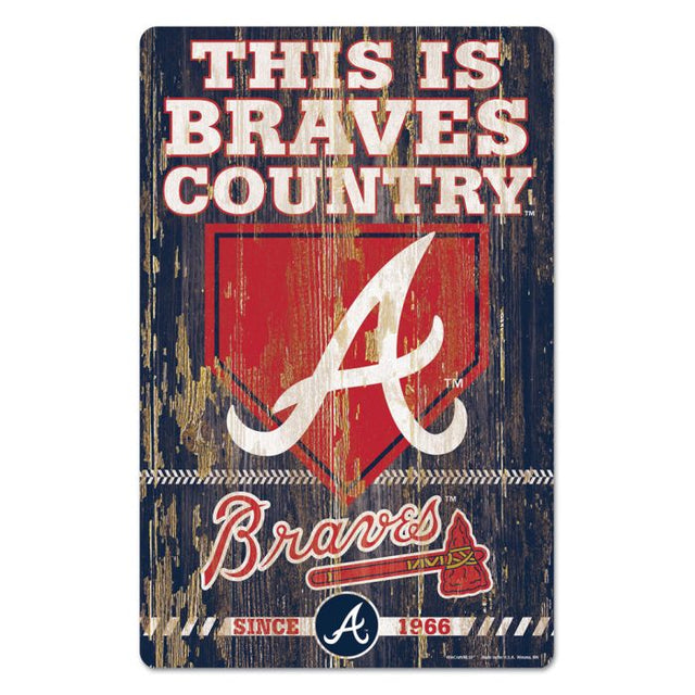 Letrero de madera con el lema de los Atlanta Braves, 11" x 17", 1/4" de grosor