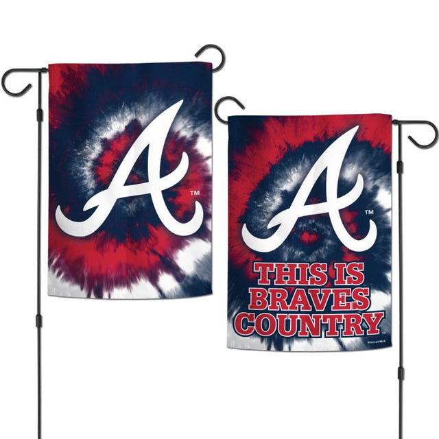 Banderas de jardín teñidas anudadas de los Atlanta Braves, de 2 lados, 12,5" x 18"