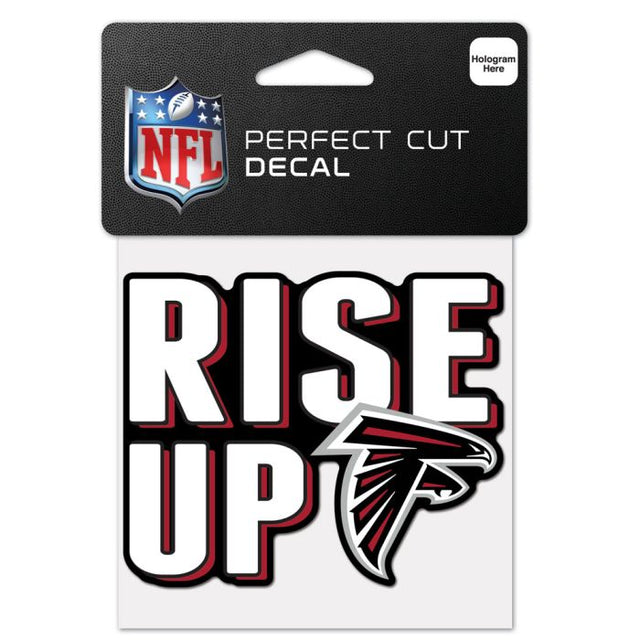 Calcomanía de color de corte perfecto con el eslogan de los Atlanta Falcons de 4" x 4"