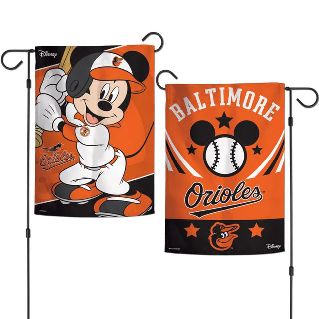 Banderas de jardín de los Baltimore Orioles y Mickey Mouse de Disney, de 2 lados, 12,5" x 18"