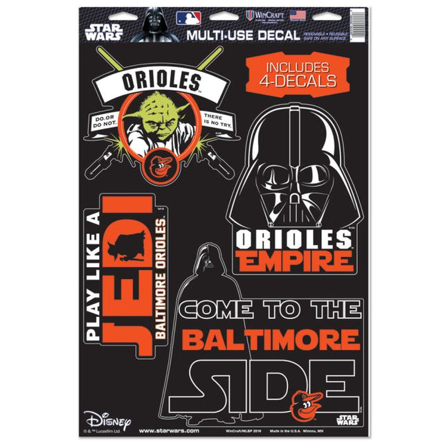 Baltimore Orioles / Star Wars Darth Vader &amp; Yoda Multi-Use Decal 11" x 17"