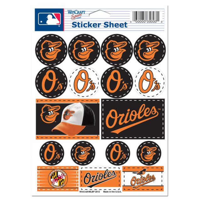 Lámina de calcomanías de vinilo de los Baltimore Orioles de 5" x 7"