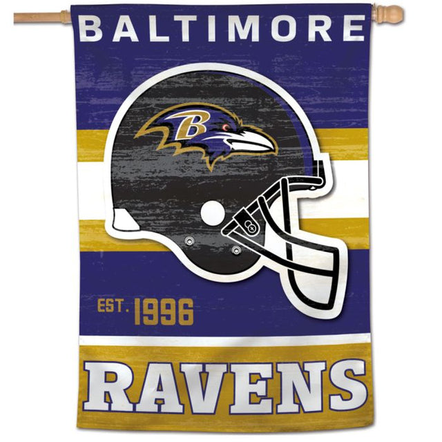 Bandera vertical retro con logotipo clásico de Baltimore Ravens, 28" x 40"