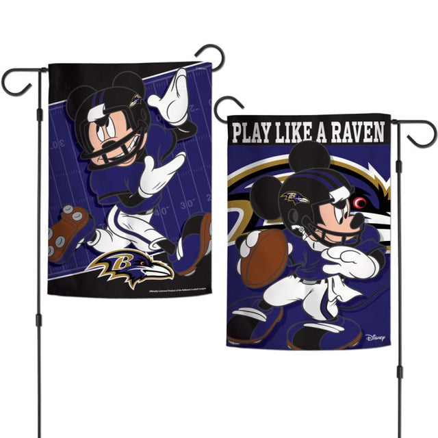 Banderas de jardín de los Baltimore Ravens y Mickey Mouse de Disney, de 2 lados, 12,5" x 18"