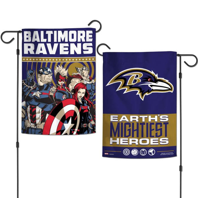 Baltimore Ravens / Marvel (C) 2021 Marvel Garden Flags 2 sided 12.5" x 18"