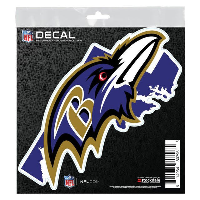 Calcomanía para todas las superficies con la forma del estado de los Baltimore Ravens, 6" x 6"