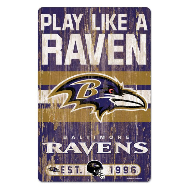 Letrero de madera con el eslogan de los Baltimore Ravens, 11" x 17", 1/4" de grosor