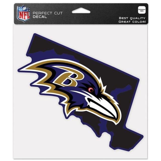 Calcomanía de color con corte perfecto y forma del estado de Baltimore Ravens, 8" x 8"