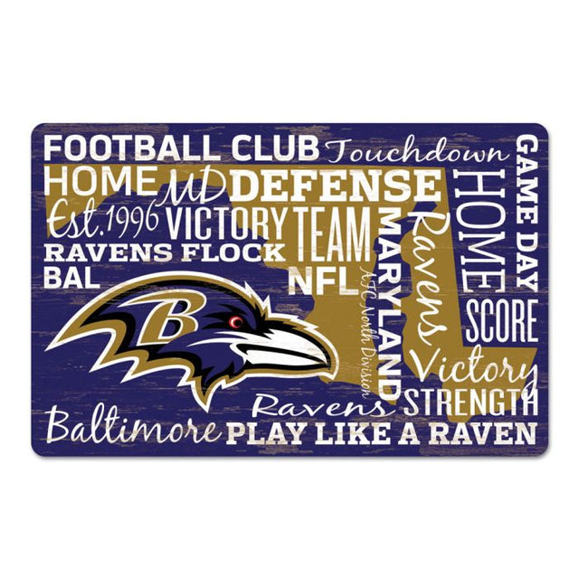 Letrero de madera de los Baltimore Ravens, 11" x 17", 1/4" de grosor