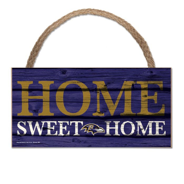 Letrero de madera de los Baltimore Ravens con cuerda de 5" x 10"