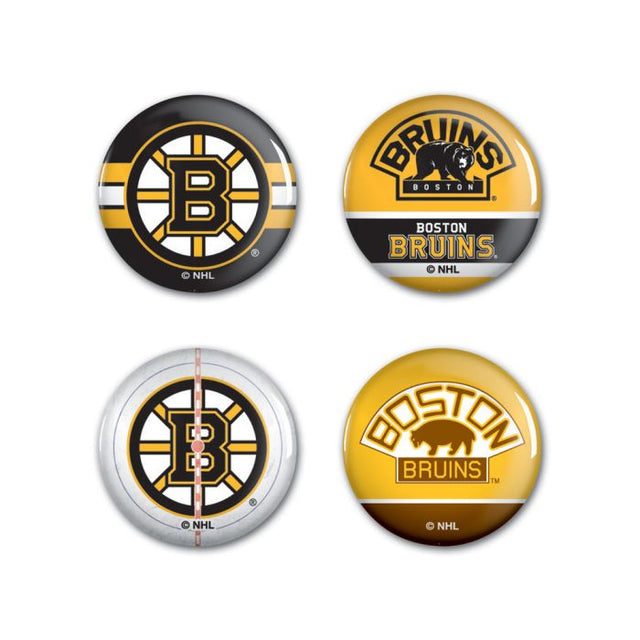 Paquete de 4 botones de los Boston Bruins de 1 1/4" de diámetro