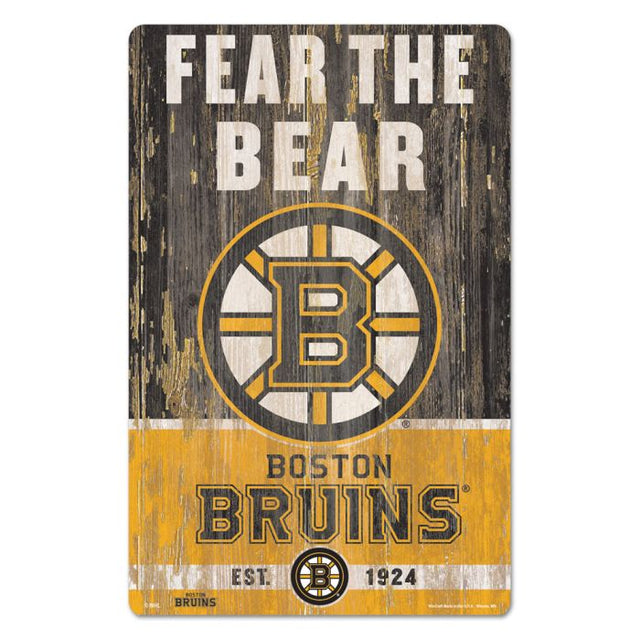 Letrero de madera con el lema de los Boston Bruins, 11" x 17", 1/4" de grosor