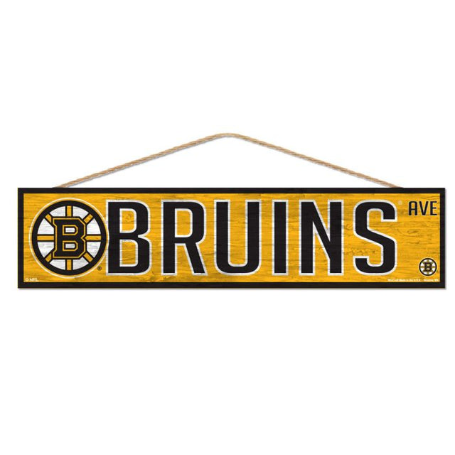 Letrero de madera de los Boston Bruins con cuerda, 4" x 17"