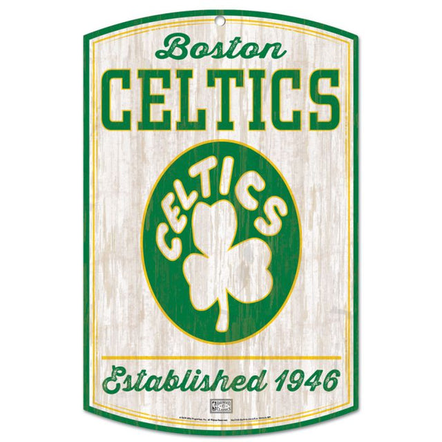 Letrero de madera de los Boston Celtics Hardwoods de 11" x 17" y 1/4" de grosor