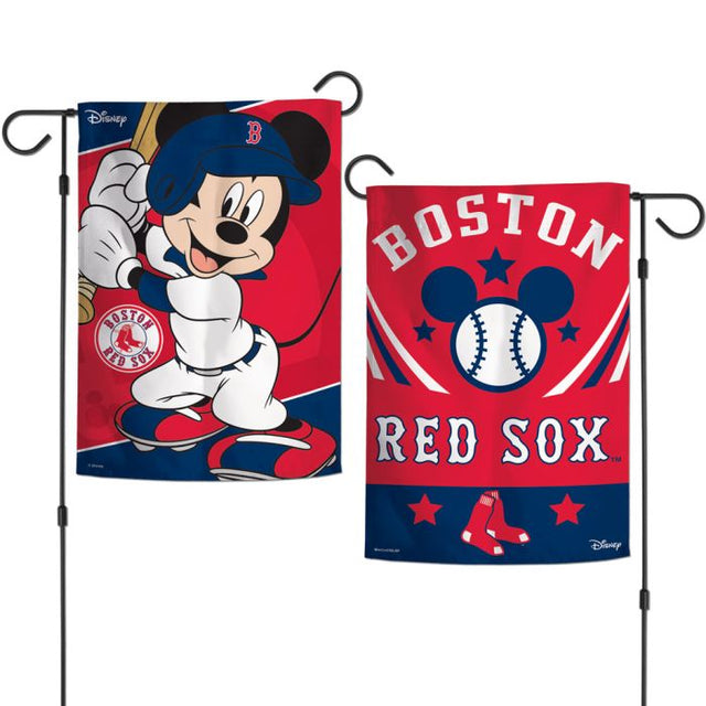 Banderas de jardín de los Boston Red Sox y Disney Mickey Mouse, de 2 lados, 12,5" x 18"