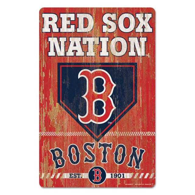 Letrero de madera con el lema de los Boston Red Sox, 11" x 17", 1/4" de grosor